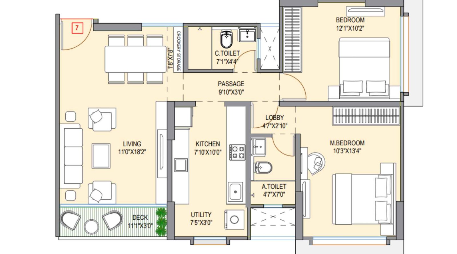 Mesacon-Green-2-BHK-Wing-B-Floor-Plan-751-sqft-1-4-Floor